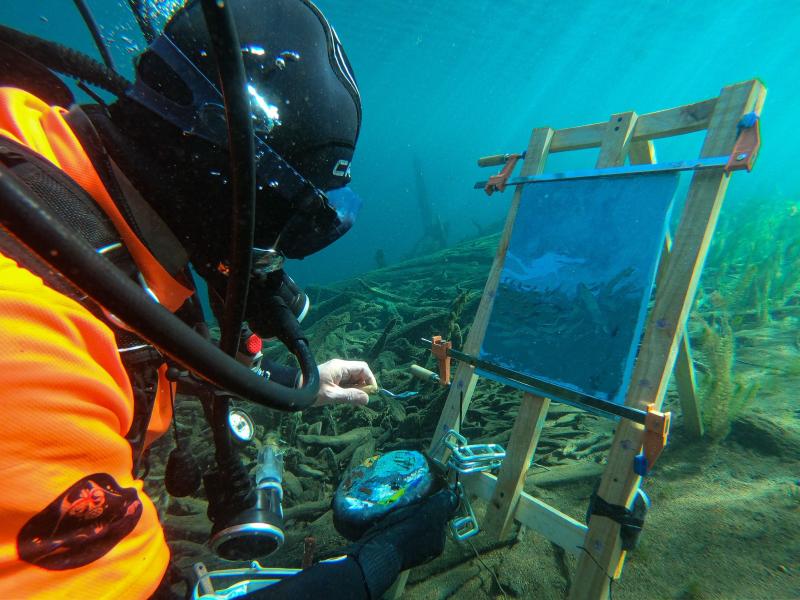 Gentileza - "Aysén, paisaje secreto", el proyecto que introduce la pintura subacuática como una práctica inédita en Chile