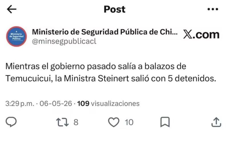 Captura - El mensaje borrado de la cuenta del Ministerio de Seguridad
