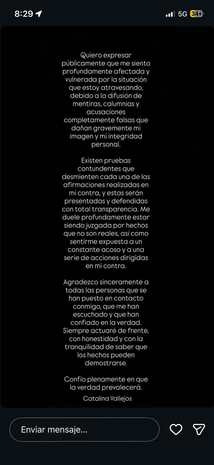 Instagram - Catalina Vallejos se defiende de acusación: "Dañan gravemente mi imagen"