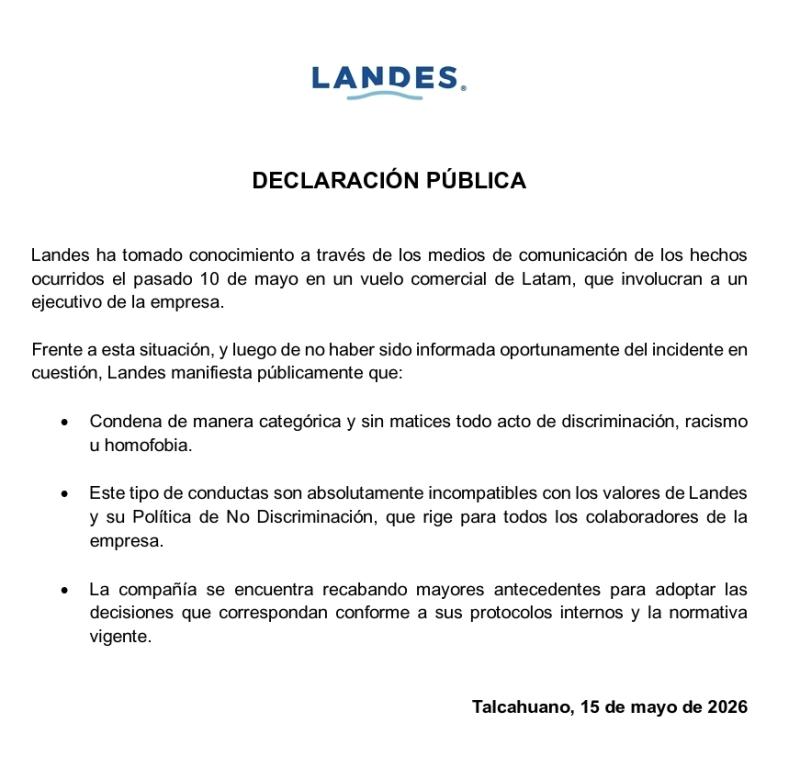 Comunicado de la empresa del chileno detenido en Brasil - Landes