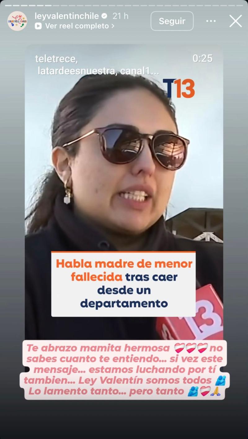 Instagram - Mensaje de Pamela Gutiérrez a madre de niña que cayó de piso 11