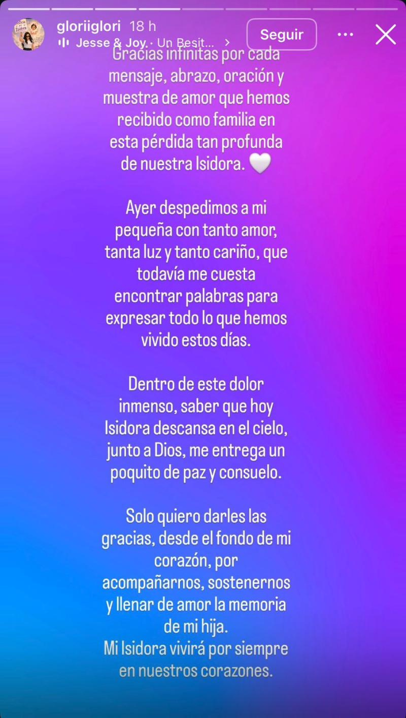 Instagram - Gloria Ortiz, madre de Isidora