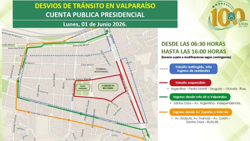 Cuenta Pública 2026: revisa todos los desvíos de tránsito en Valparaíso