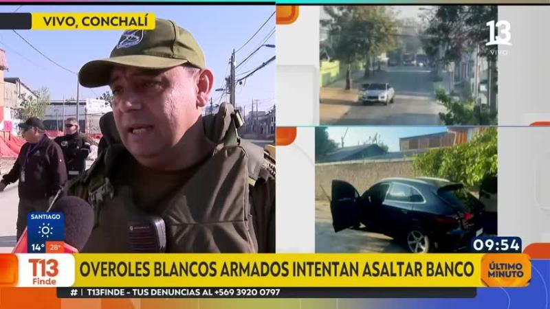 T13 Finde - Asalto frustrado a banco en Conchalí: Overoles blancos huyeron y quemaron auto en Lo Espejo