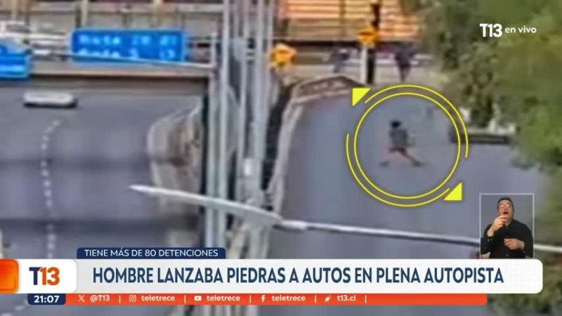 Detienen a hombre que lanzaba piedras contra autos en la autopista Vespucio Sur: Tenía más de 80 detenciones