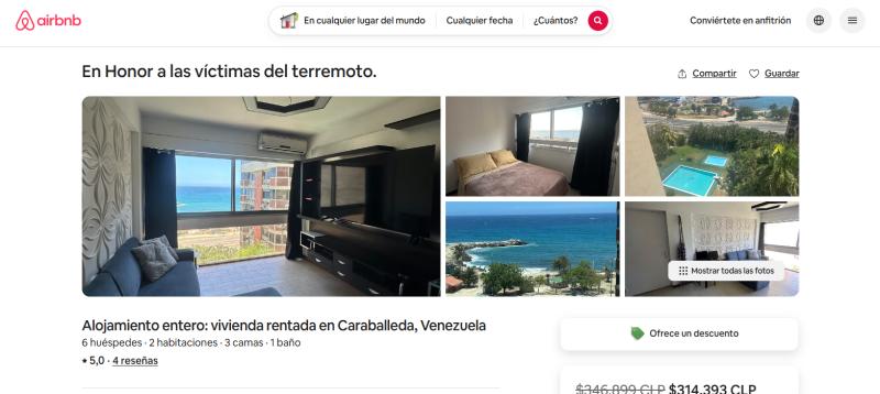 El Airbnb que sigue existiendo solo en internet: su publicación hoy recuerda a las víctimas del terremoto en Venezuela - Captura Airbnb