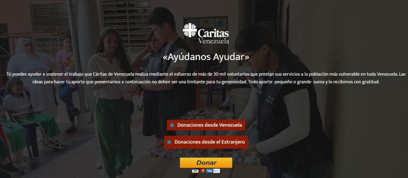 Captura Caritas Venezuela - Así puedes donar desde Chile al extranjero