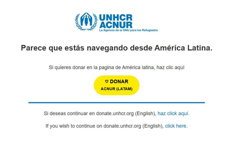 Captura Acnur - Así puedes donar desde Chile hacia Venezuela