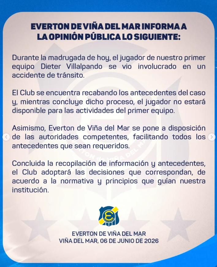 Comunicado de Everton por el accidente de Dieter Villalpando - Instagram
