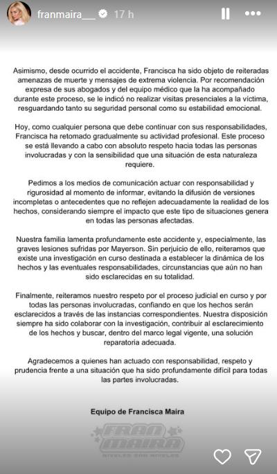 Instagram - Fran Maira desmiente a padre de motorista que atropelló