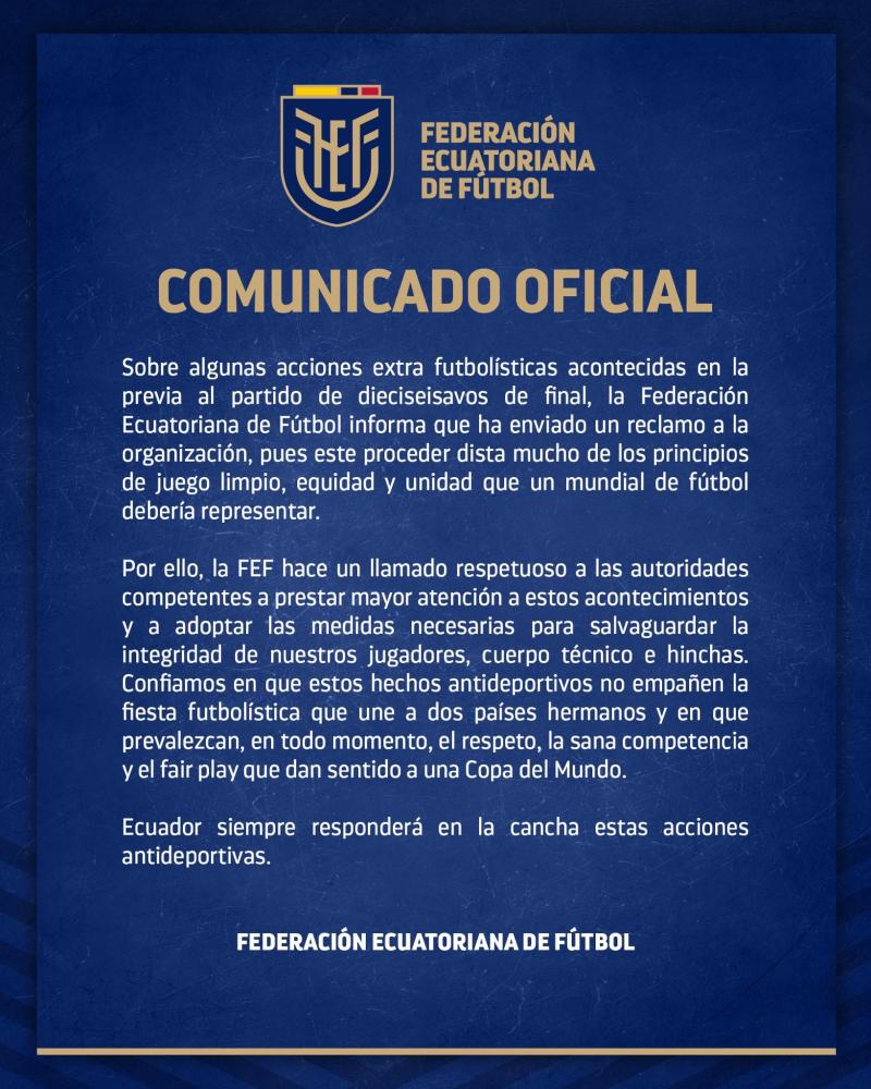 X/FEFecuador - El reclamo de Ecuador antes de enfrentar a México en el Mundial
