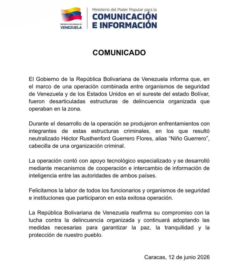 El comunicado de Venezuela por la muerte de "Niño Guerrero"