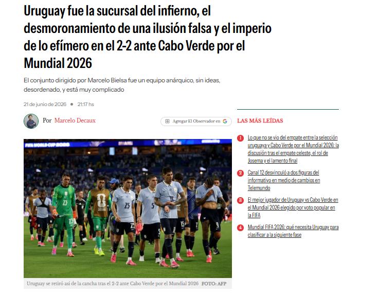 "Sucursal del infierno": la dura reacción de la prensa uruguaya contra Bielsa tras empate con Cabo Verde