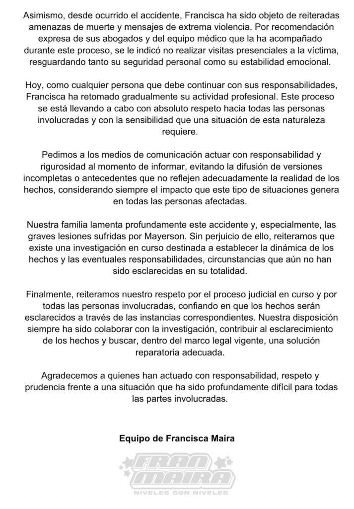 Instagram - Declaración de Fran Maira