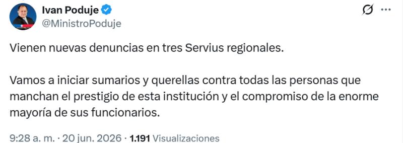 Ministro Poduje anuncia nuevas denuncias - X
