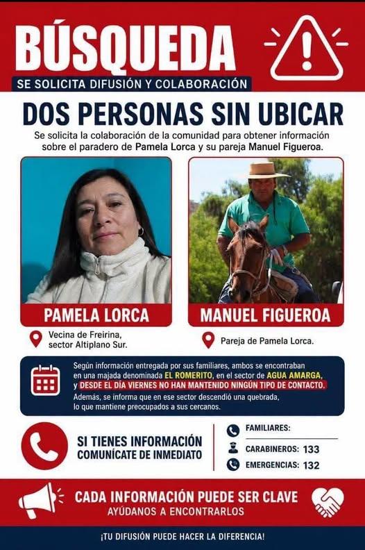 T13 - Buscan a pareja desaparecida en Freirina tras sistema frontal en Atacama: perdieron contacto hace casi una semana