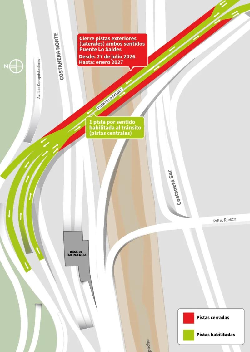 Costanera Norte - Así funcionará la vía ante cierre de pistas laterales de Puente Lo Saldes