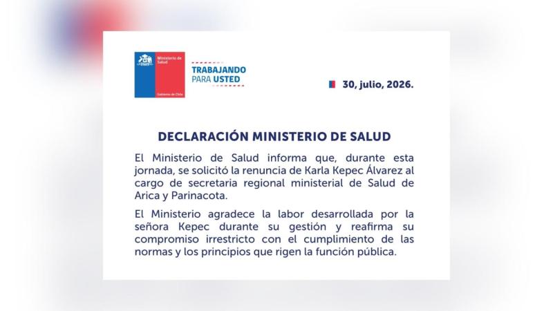 Gobierno informa renuncia de seremi de Salud de Arica, Karla Kepec