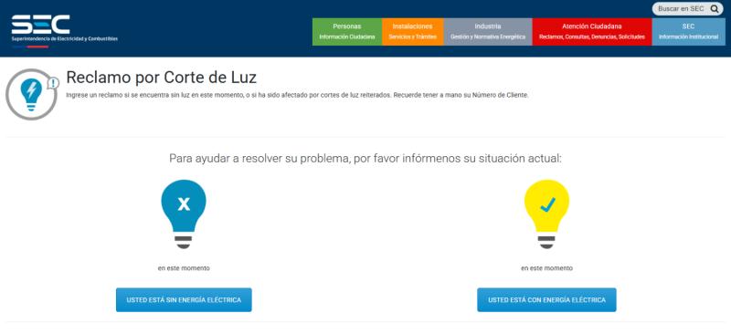 SEC - Así puedes ingresar un reclamo por corte de luz