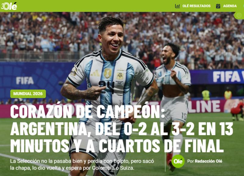 Olé - Prensa argentina destaca remontada de la Albiceleste en el Mundial