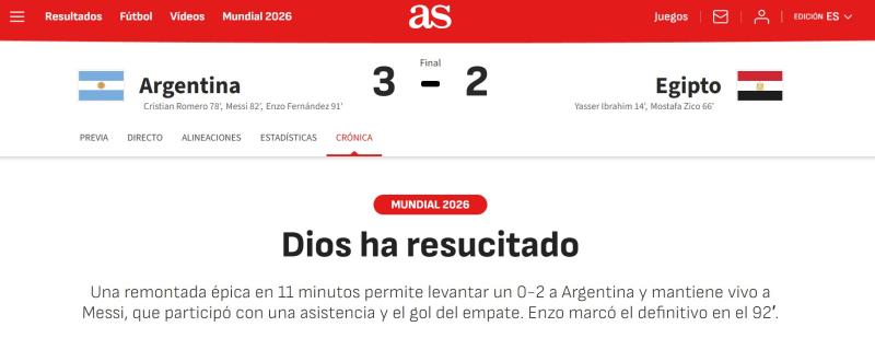 AS - La portada por el histórico triunfo de Argentina