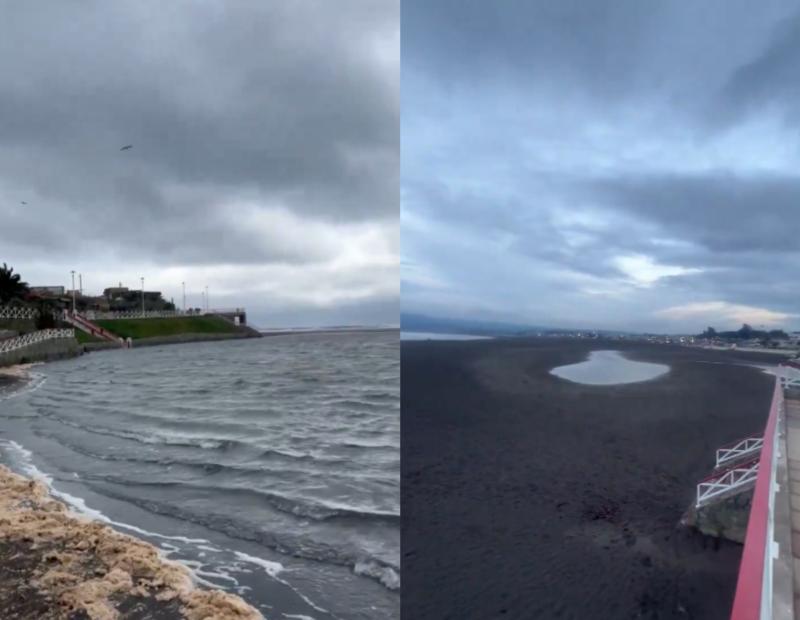 Marejadas crean "laguna" frente a la playa en Pichilemu - Capturas X @nicomoag