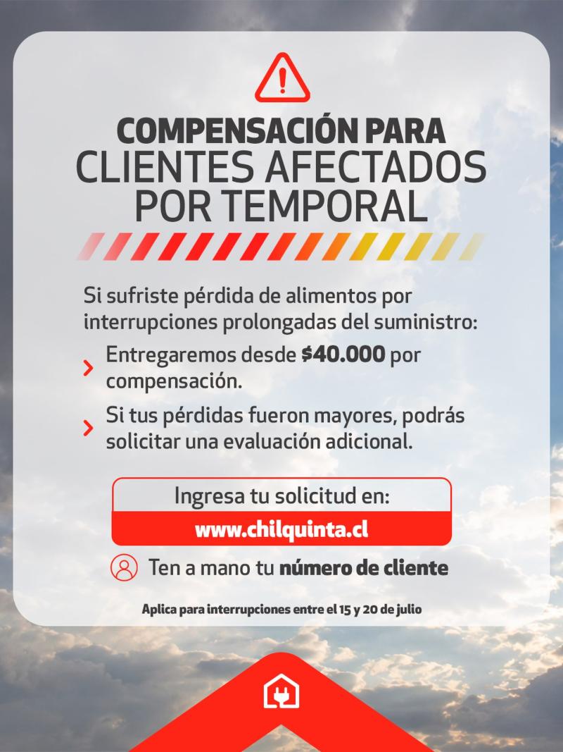 Chilquinta - Empresas anuncian compensación por cortes de luz