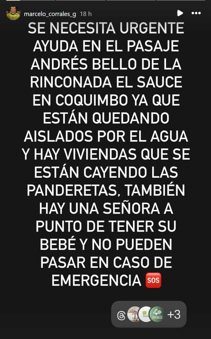 Exgoleador del fútbol chileno pide ayuda por lluvias en Coquimbo - Instagram: @marcelo_corrales_g
