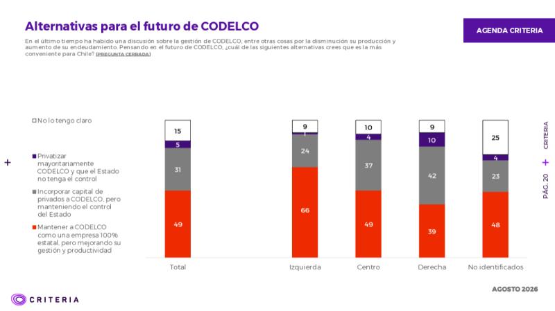¿Privatizar Codelco o mantenerla estatal?: Criteria revela qué opinan los chilenos sobre el futuro de la minera - Captura Criteria