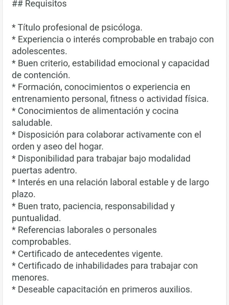 Colegio de Psicólogos rechaza cuestionable oferta laboral "puertas adentro" - Captura