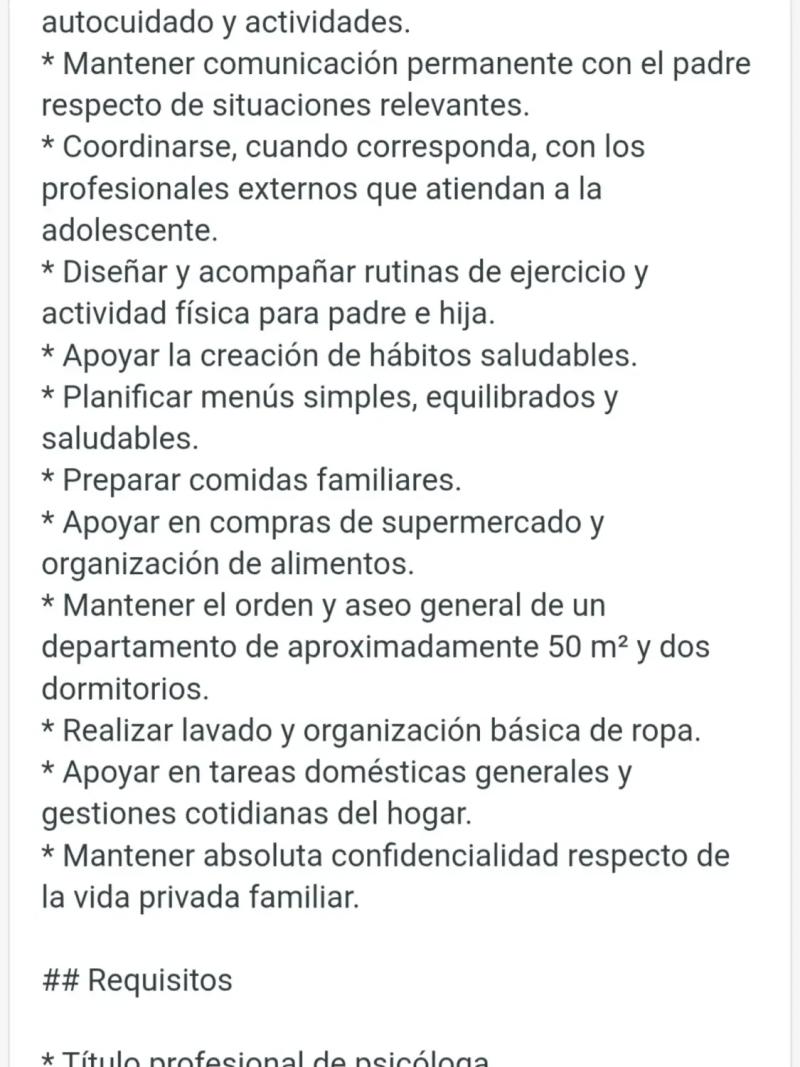 Colegio de Psicólogos rechaza cuestionable oferta laboral "puertas adentro" - Captura