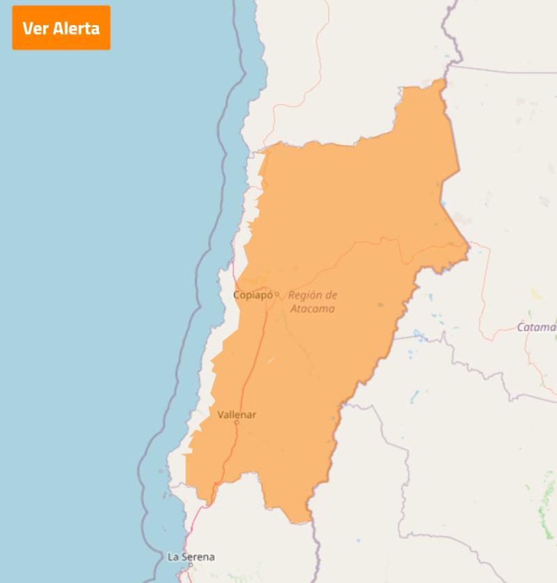 Alerta por precipitaciones moderadas a fuertes con isoterma cero alta