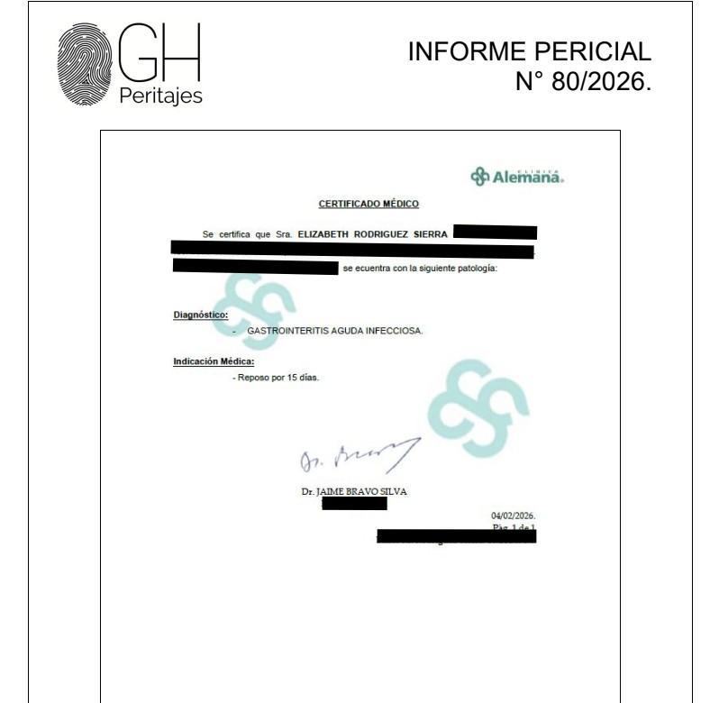 La comunidad de locatarios antiguos de la Vega Central solicitó un peritaje al certificado médico, cuyo análisis concluyó que el documento habría sido confeccionado por la exmilitante del PDG.
