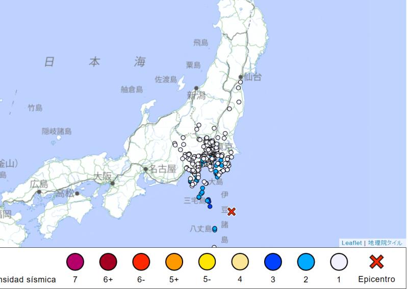 Sismo en Japón cerca de Hachijo - JMA