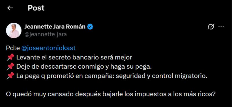 Captura X - La respuesta de Jara a Kast