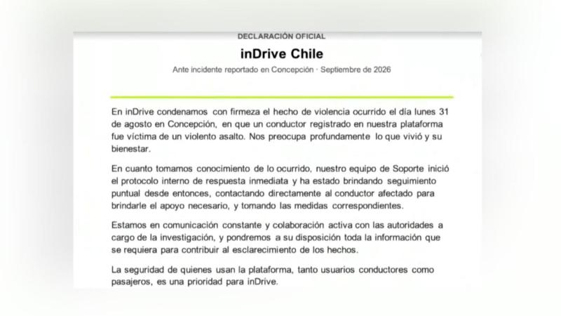 T13 - Empresa de aplicación responde tras violento robo a conductor en Concepción