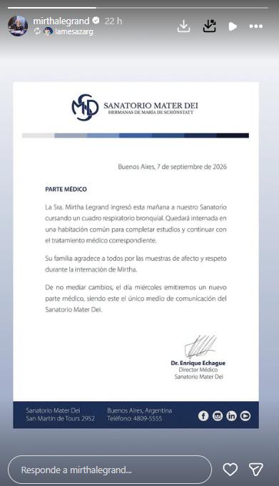Instagram - El parte médico de Mirtha Legrand