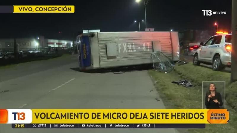Siete pasajeros heridos tras volcamiento de micro: conductor asegura que maniobra de otro vehículo provocó accidente