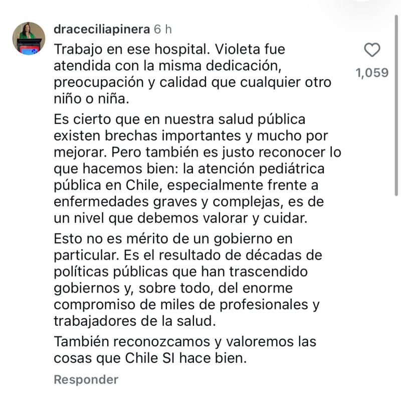 Comentario de Cecilia Piñera en Instagram