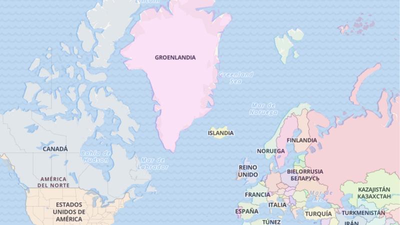 Ubicación de la isla de Groenlandia, en el noreste de América.