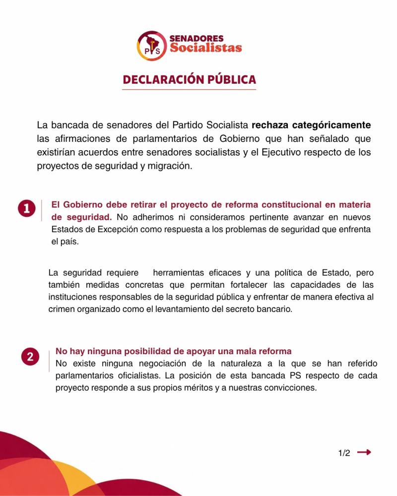 La declaración de la bancada de senadores PS