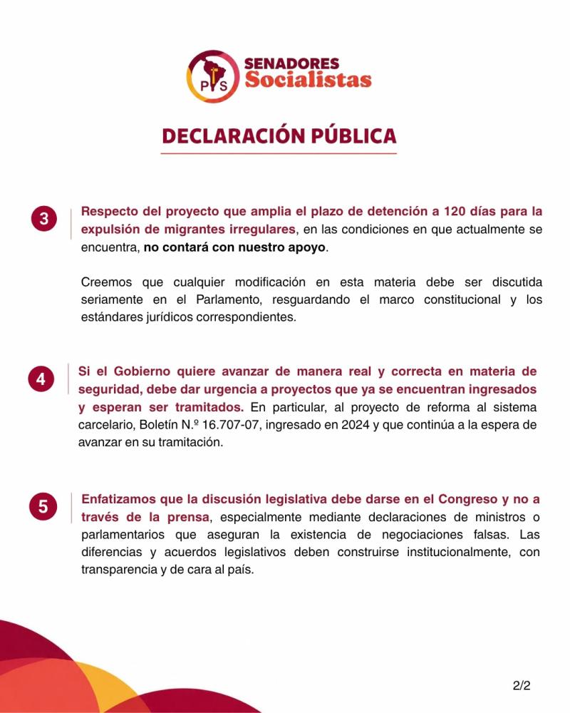 La declaración de la bancada de senadores PS