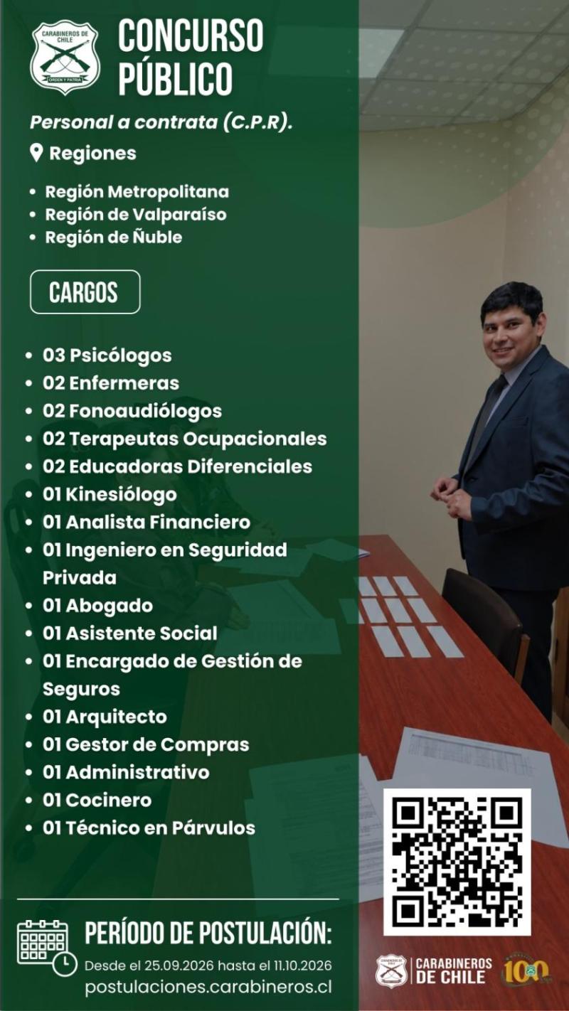 Carabineros abre vacantes para civiles