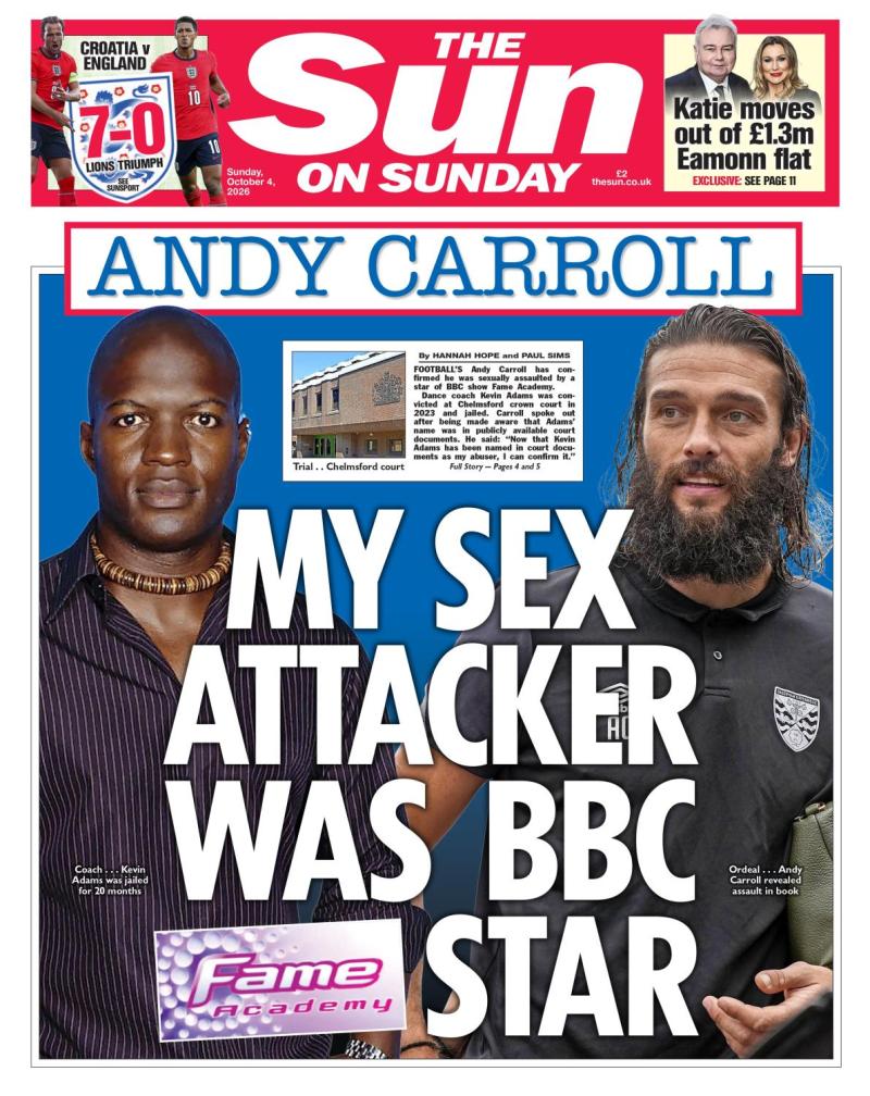 X/TheSun - Kevin Adams en la portada de The Sun del domingo 4 de octubre