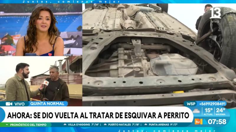 Canal 13 - Conductor se volcó para no atropellar a perrito