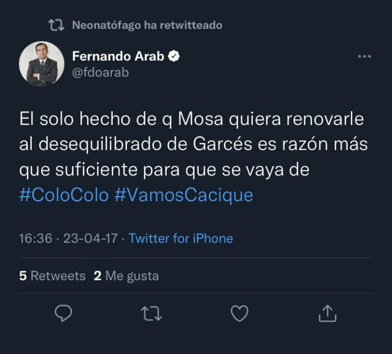 Tweet de Arab contra la administración de Aníbal Mosa.