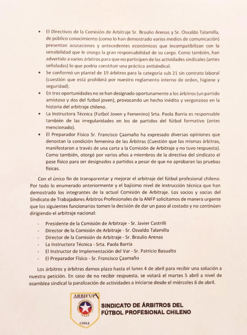 Comunicado sindicato de árbitros parte 2.