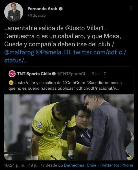 Tweet de Arab contra la administración de Aníbal Mosa.