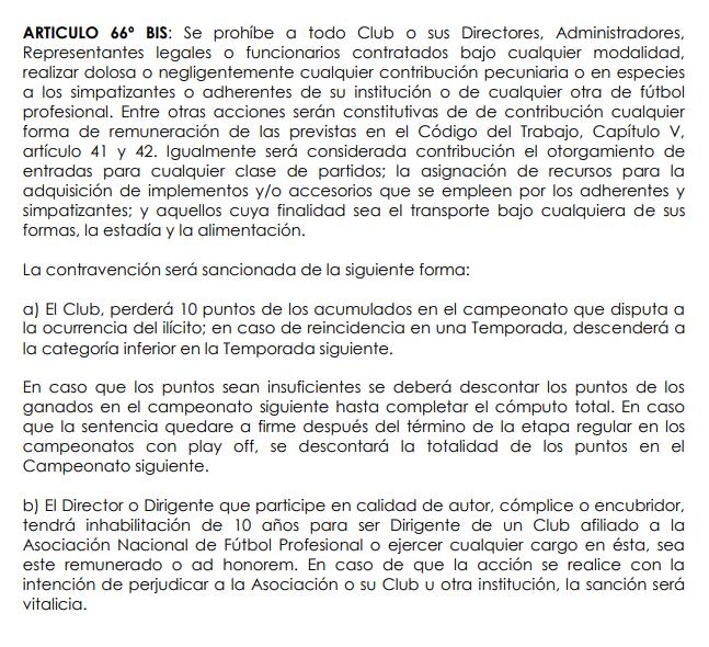 Artículo 66 del Código de Procedimiento y Penalidades de la ANFP