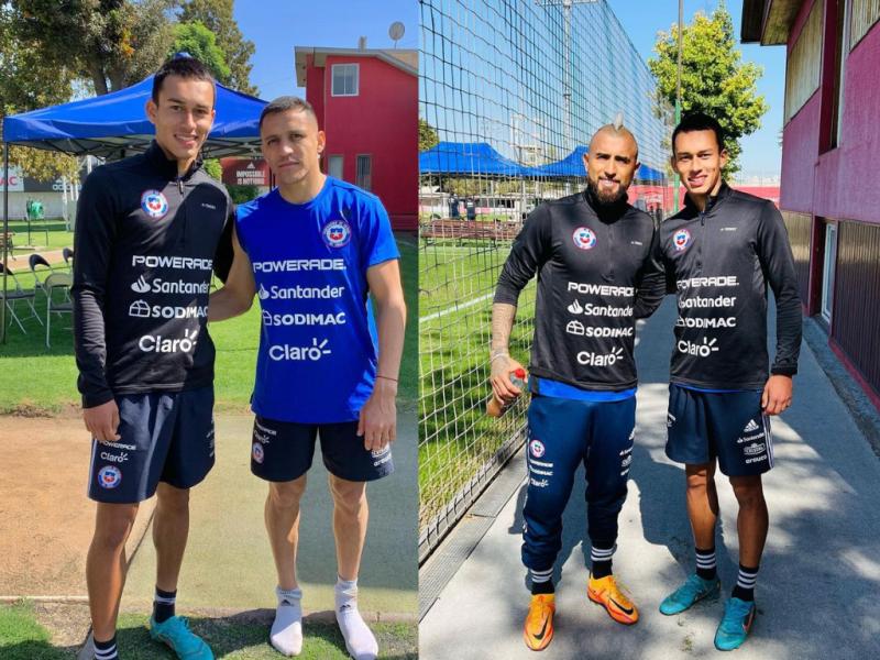 Paolo Guajardo junto a Alexis Sánchez y Arturo Vidal en la Roja